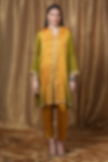 Mustard Ombre Modal Block Printed Tunic by Krishna Mehta at Pernia's Pop Up Shop