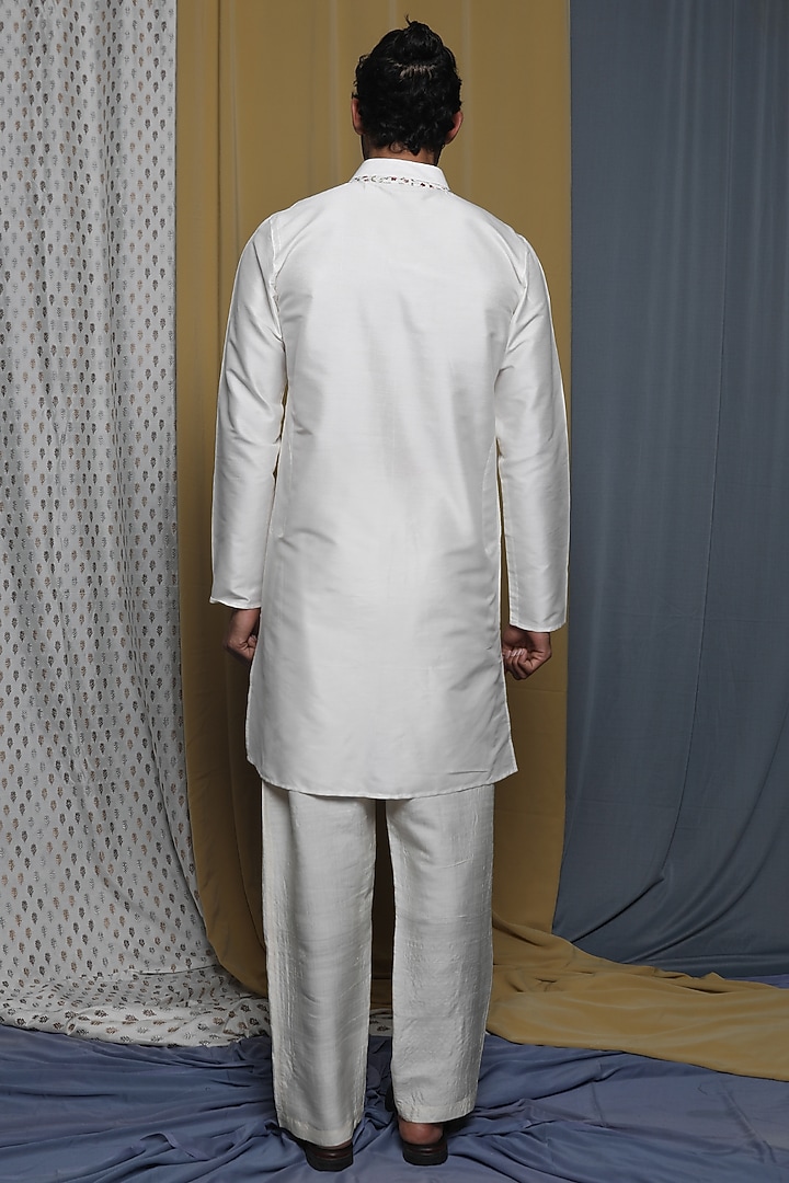 Off-White Cotton Viscose Embroidered Wedding Indowestern Set by Krishna Mehta Men at Pernia's Pop Up Shop