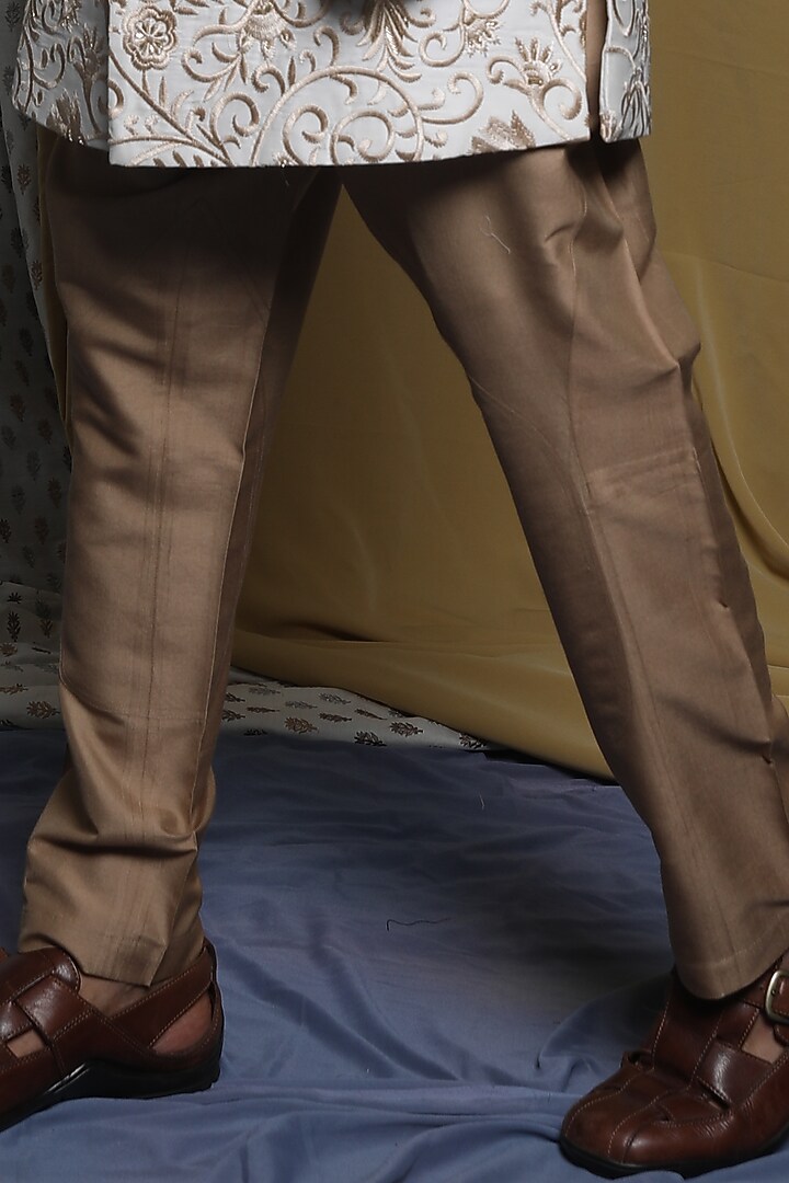 Off-White Viscose Embroidered Wedding Sherwani Set by Krishna Mehta Men at Pernia's Pop Up Shop