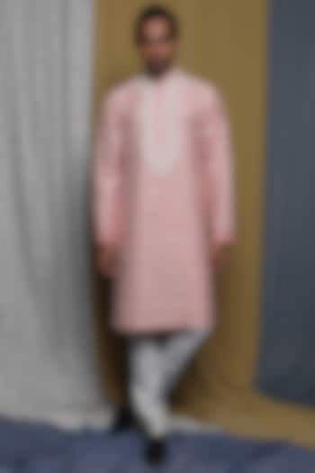 Pink Tussar Zardosi Hand Embroidered Kurta Set by Krishna Mehta Men at Pernia's Pop Up Shop