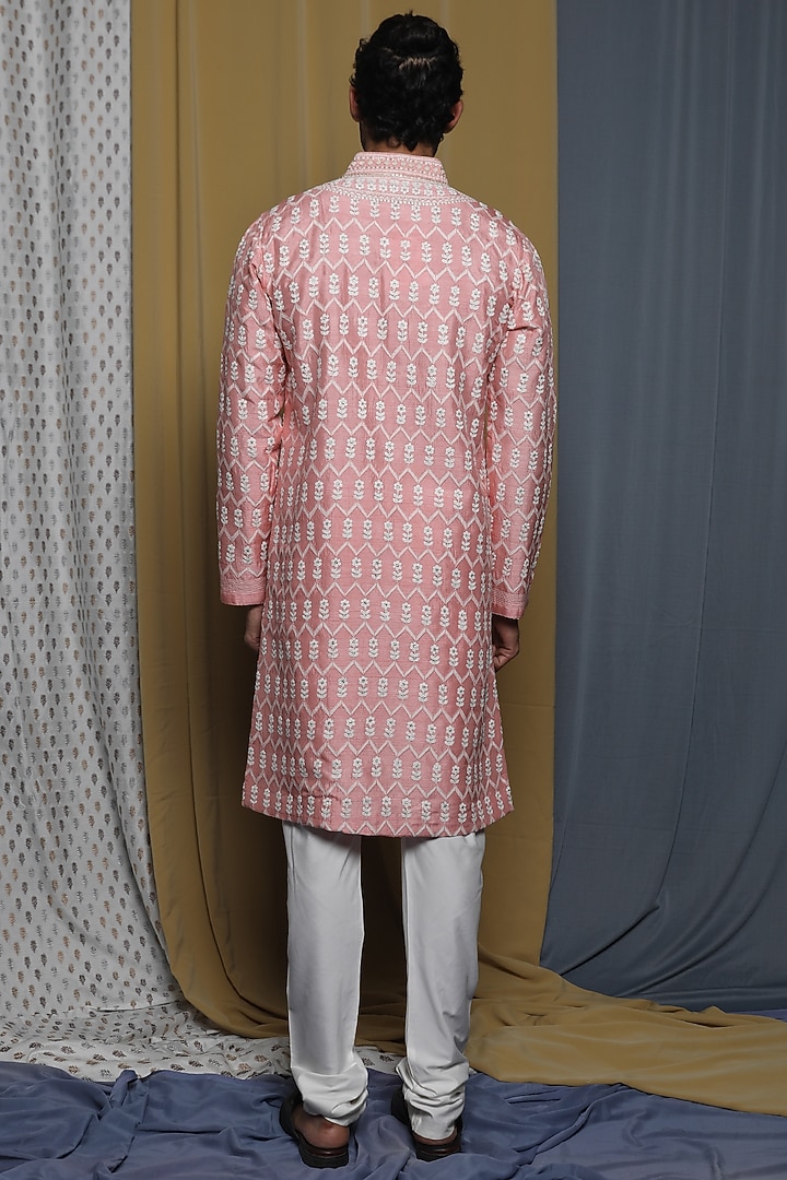 Pink Tussar Zardosi Hand Embroidered Kurta Set by Krishna Mehta Men at Pernia's Pop Up Shop