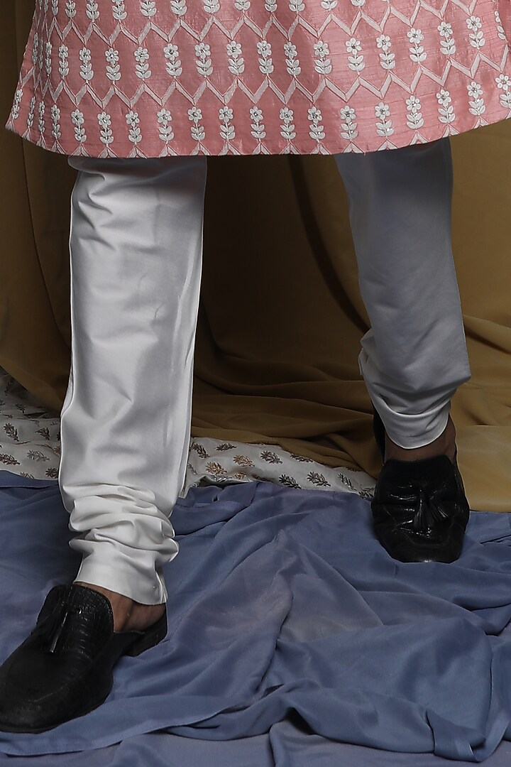 Pink Tussar Zardosi Hand Embroidered Kurta Set by Krishna Mehta Men at Pernia's Pop Up Shop