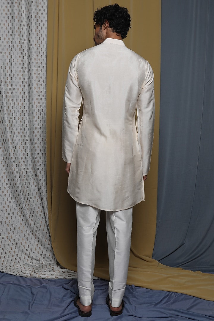 White Tussar Hand Embroidered Indo-Western Set by Krishna Mehta Men at Pernia's Pop Up Shop