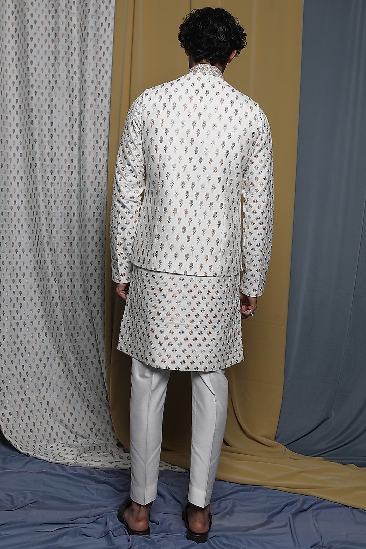 Off-White Cotton Viscose Zardosi Embroidered Bundi Jacket by Krishna Mehta Men at Pernia's Pop Up Shop