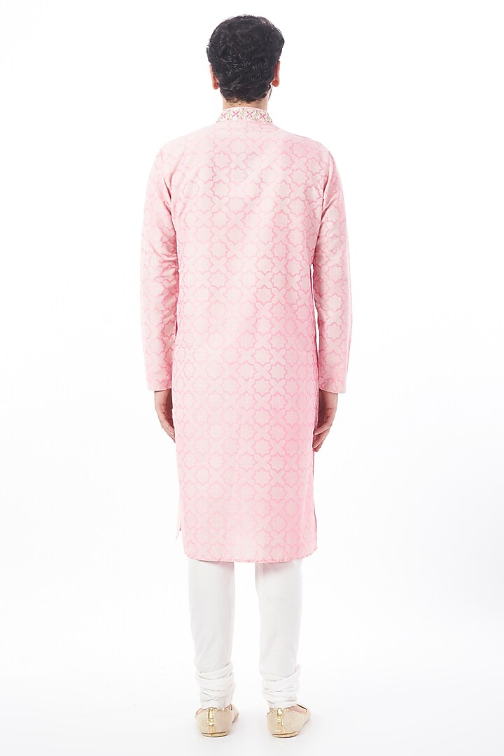 Blush Pink Viscose Cotton Mirror Embroidered Kurta Set by Krishna Mehta Men at Pernia's Pop Up Shop