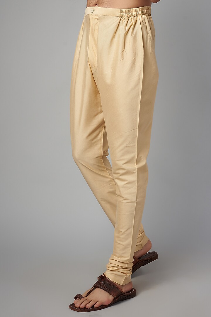 Blue & Gold Tussar Hand Block Printed Kurta Set by Krishna Mehta Men at Pernia's Pop Up Shop
