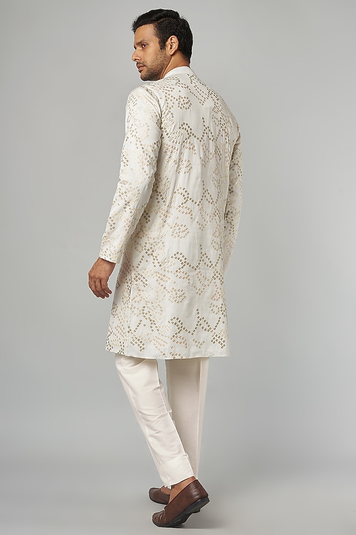 Cream Cotton Viscose Embroidered Kurta Set by Krishna Mehta Men at Pernia's Pop Up Shop