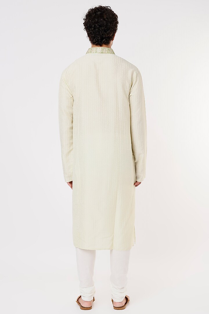 White Tussar Gota Hand Embroidered Kurta Set by Krishna Mehta Men at Pernia's Pop Up Shop