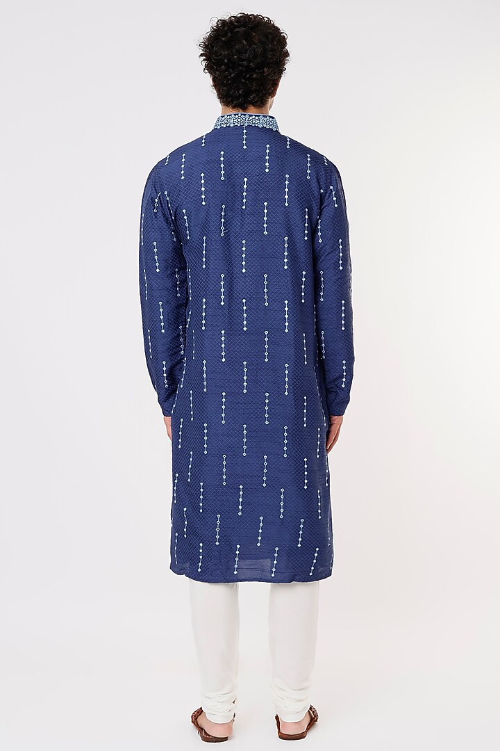 Blue Embroidered Kurta Set by Krishna Mehta Men at Pernia's Pop Up Shop
