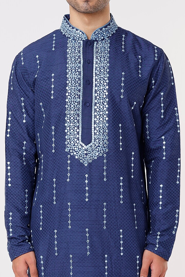 Blue Embroidered Kurta Set by Krishna Mehta Men at Pernia's Pop Up Shop