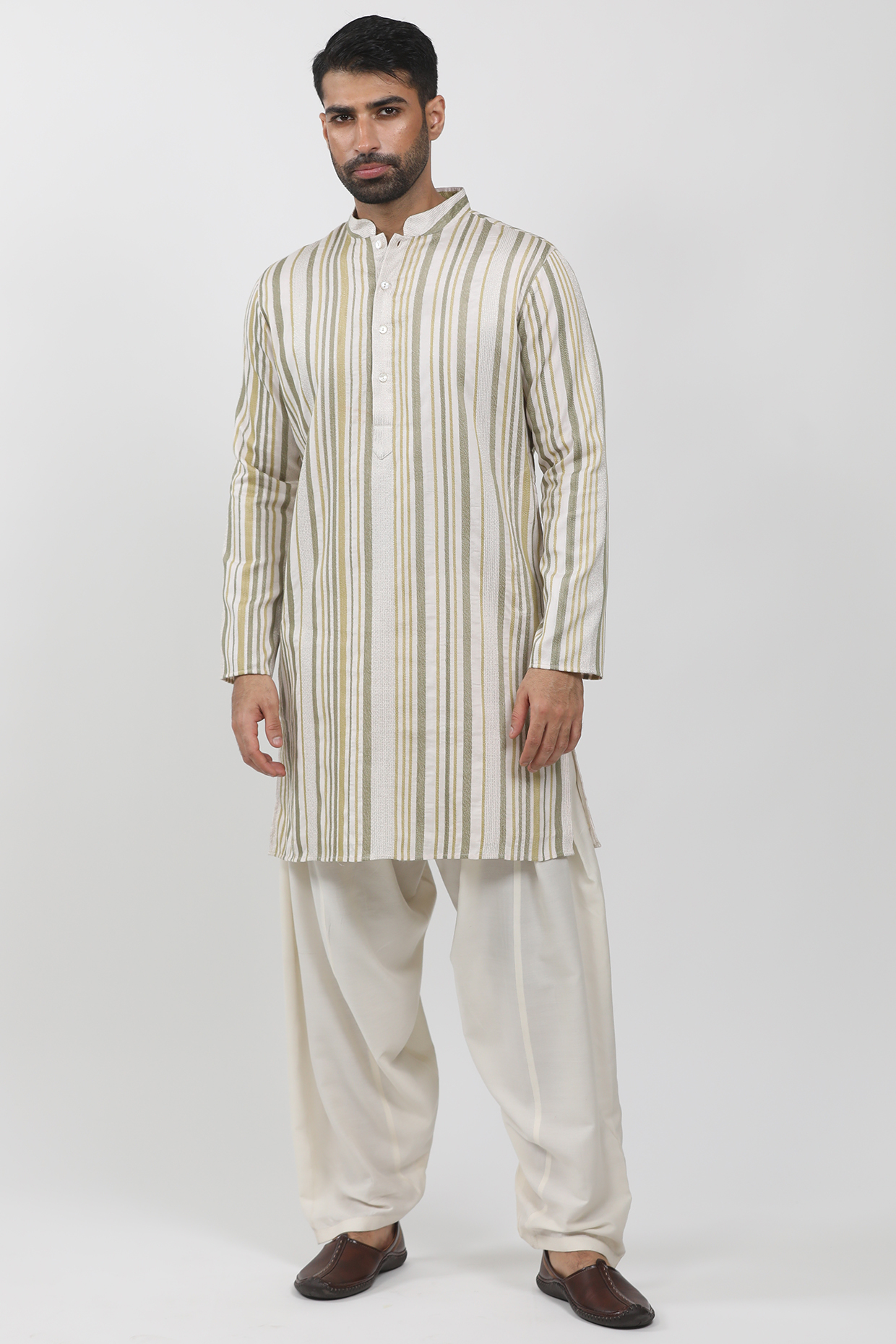 Off-White Cotton Viscose Textured Kurta Set by Krishna Mehta Men at Pernia's Pop Up Shop