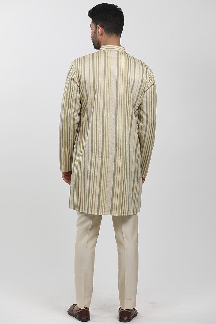Beige Cotton Viscose Textured Kurta Set by Krishna Mehta Men at Pernia's Pop Up Shop