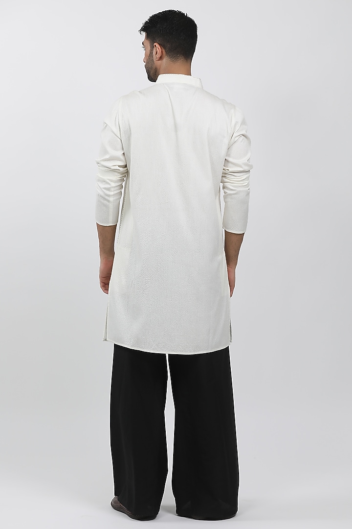 Off-White Cotton Viscose Textured Kurta Set by Krishna Mehta Men at Pernia's Pop Up Shop