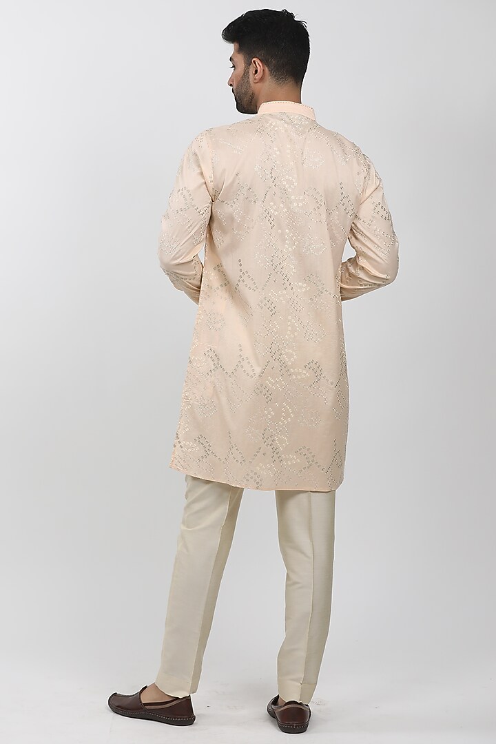 Peach Cotton Viscose Embroidered Kurta Set by Krishna Mehta Men at Pernia's Pop Up Shop