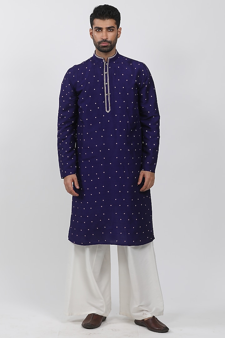 Purple Tussar Embroidered Kurta Set by Krishna Mehta Men at Pernia's Pop Up Shop