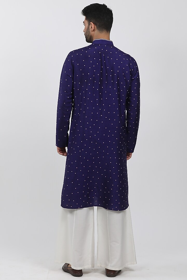 Purple Tussar Embroidered Kurta Set by Krishna Mehta Men at Pernia's Pop Up Shop
