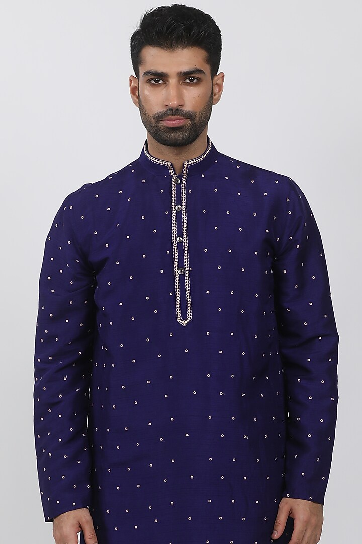 Purple Tussar Embroidered Kurta Set by Krishna Mehta Men at Pernia's Pop Up Shop