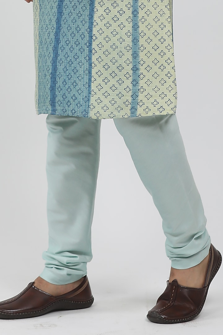Light Blue & Pista Tussar Tie-Dye Kurta Set by Krishna Mehta Men at Pernia's Pop Up Shop