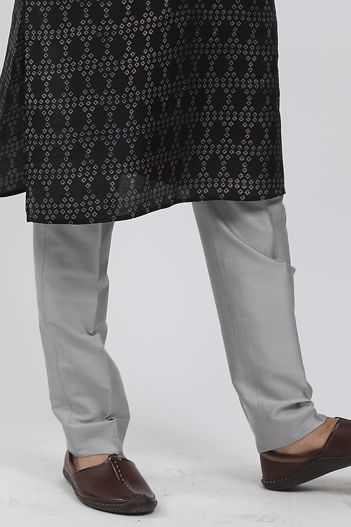 Black Tussar Hand Block Printed Kurta Set by Krishna Mehta Men at Pernia's Pop Up Shop