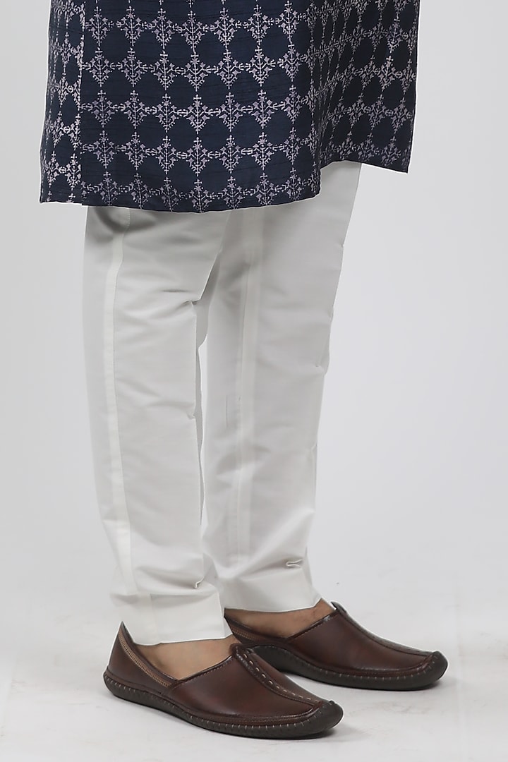 Indigo Tussar Hand Block Printed Kurta Set by Krishna Mehta Men at Pernia's Pop Up Shop