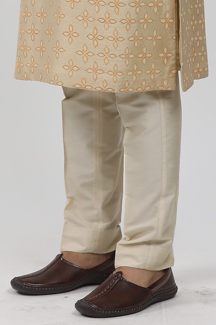 Beige Tussar Embroidered Kurta Set by Krishna Mehta Men at Pernia's Pop Up Shop