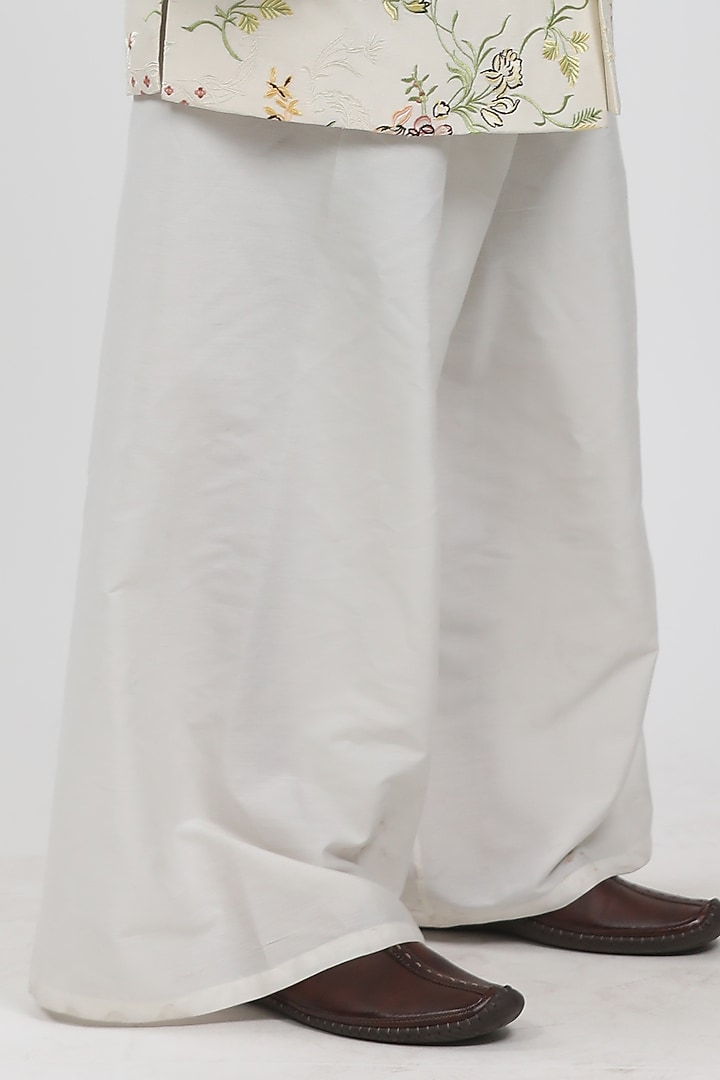 Cream Cotton Viscose Embroidered Wedding Sherwani Set by Krishna Mehta Men at Pernia's Pop Up Shop