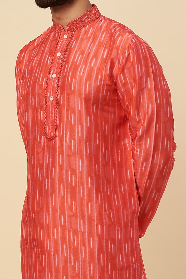 Orange Embroidered Kurta Set by Krishna Mehta Men at Pernia's Pop Up Shop