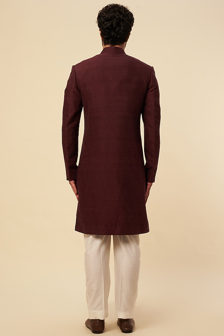 Wine Ombre Silk Zardosi Embroidered Wedding Sherwani Set by Krishna Mehta Men at Pernia's Pop Up Shop