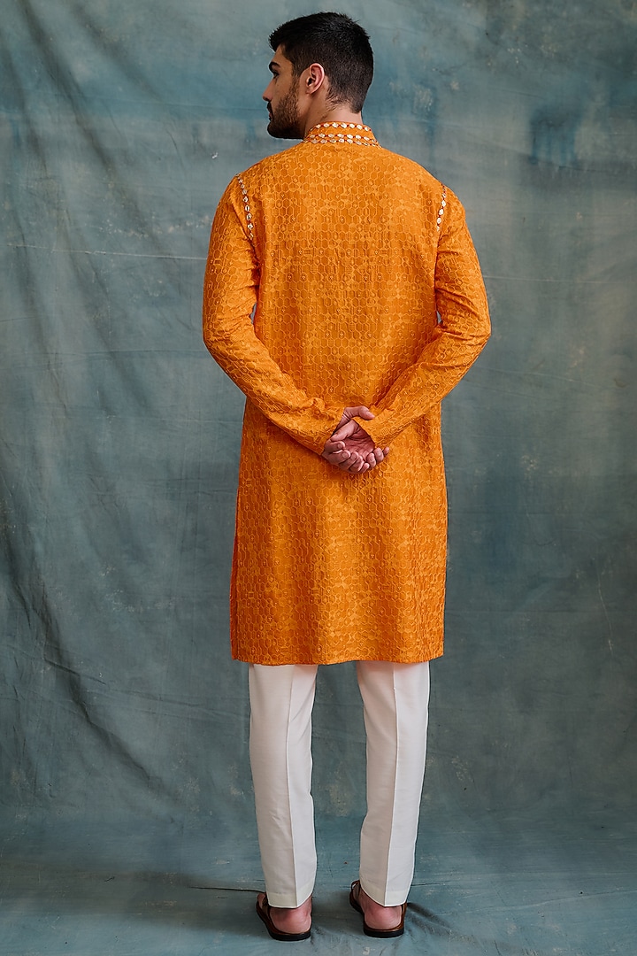 Orange Tussar Gota Work Kurta Set by Krishna Mehta Men at Pernia's Pop Up Shop