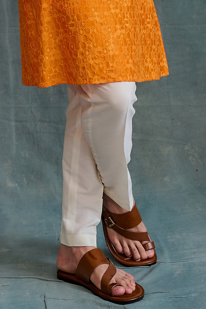 Orange Tussar Gota Work Kurta Set by Krishna Mehta Men at Pernia's Pop Up Shop