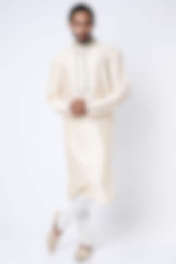 Ivory Hand Embroidered Kurta Set by Krishna Mehta Men at Pernia's Pop Up Shop
