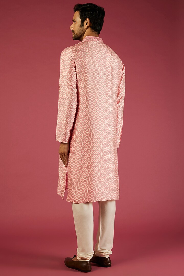 Pink Tussar Embroidered Kurta Set by Krishna Mehta Men at Pernia's Pop Up Shop