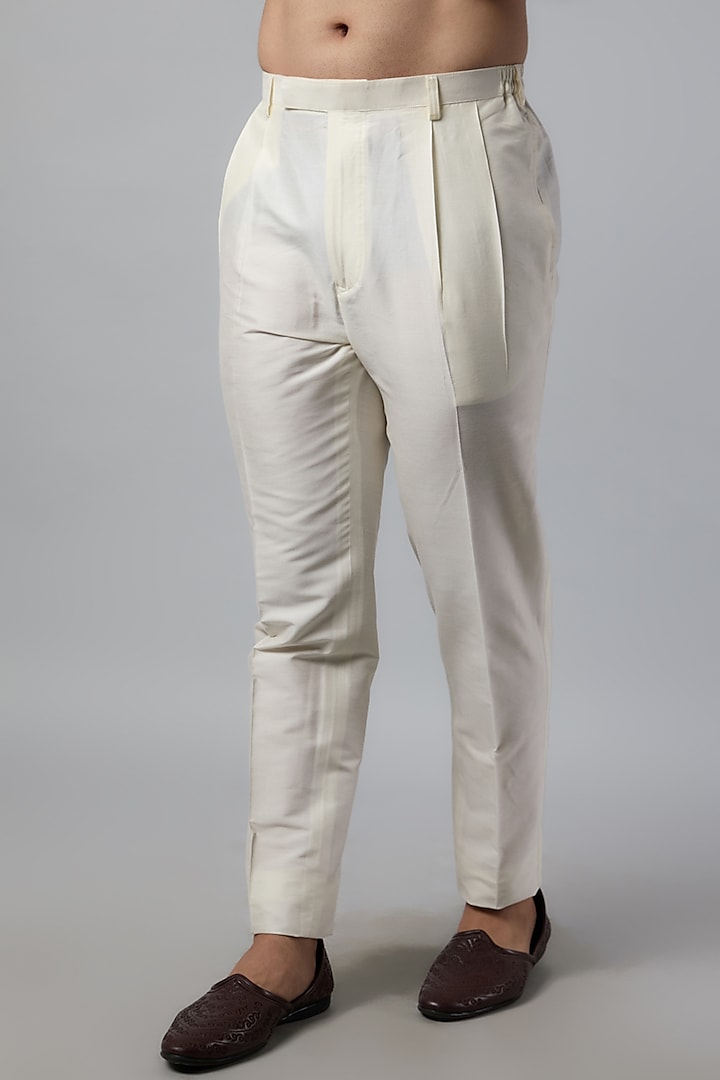 Ivory Raw Silk Wedding Sherwani Set by Krishna Mehta Men at Pernia's Pop Up Shop