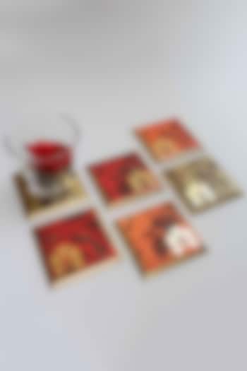 Orange Gulbagh Coasters (Set of 6) by Karo at Pernia's Pop Up Shop