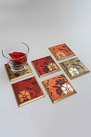 Orange Gulbagh Coasters (Set of 6) by Karo