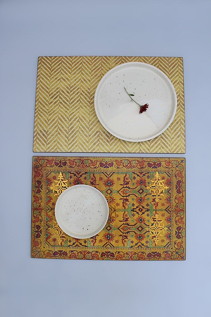 Brown Wood Printed Table Placement Set by Karo at Pernia's Pop Up Shop