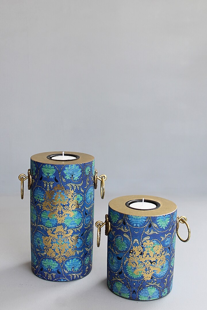 Blue Handcrafted Vamika Pillar Candle Holders (Set of 2) by Karo at Pernia's Pop Up Shop