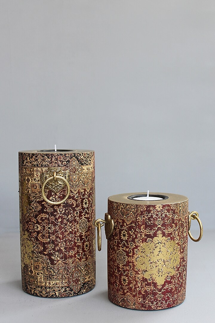 Brown Handcrafted Parijat Pillar Candle Holders (Set of 2) by Karo at Pernia's Pop Up Shop
