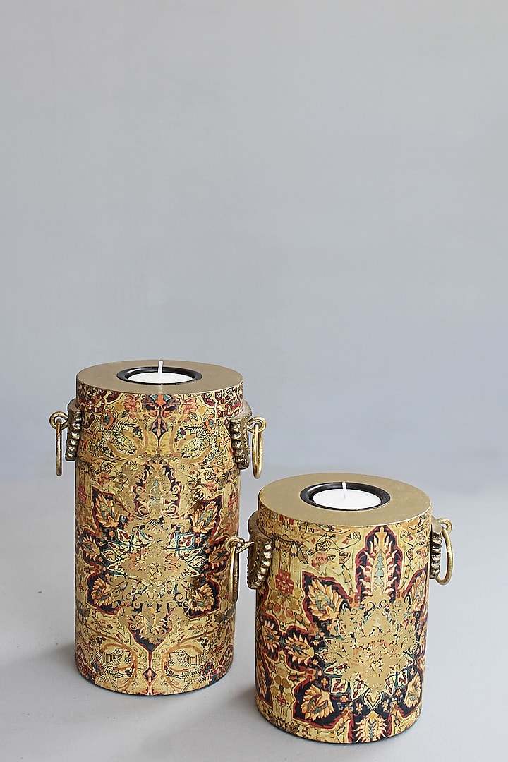 Brown Handcrafted Pamira Pillar Candle Holders (Set of 2) by Karo