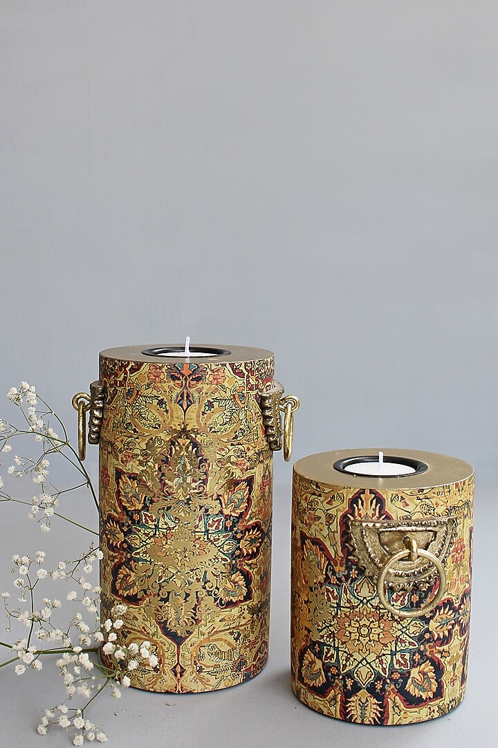 Brown Handcrafted Pamira Pillar Candle Holders (Set of 2) by Karo at Pernia's Pop Up Shop