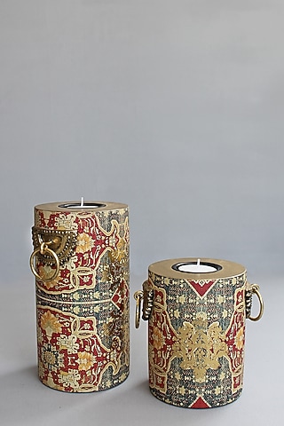 Brown Handcrafted persia Pillar Candle Holders (Set of 2) by Karo