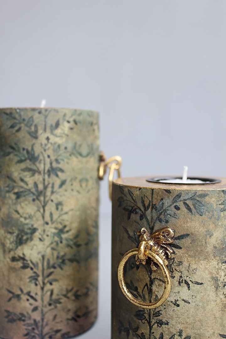 Green Handcrafted Bee Pillar Candle Holders (Set of 2) by Karo at Pernia's Pop Up Shop