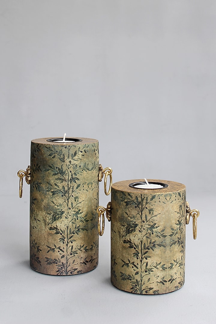 Green Handcrafted Bee Pillar Candle Holders (Set of 2) by Karo at Pernia's Pop Up Shop