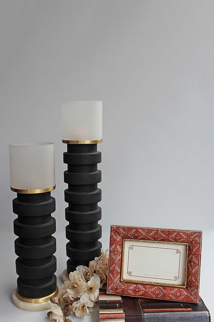 Black Alana Candle Stand (Set Of 2) by Karo