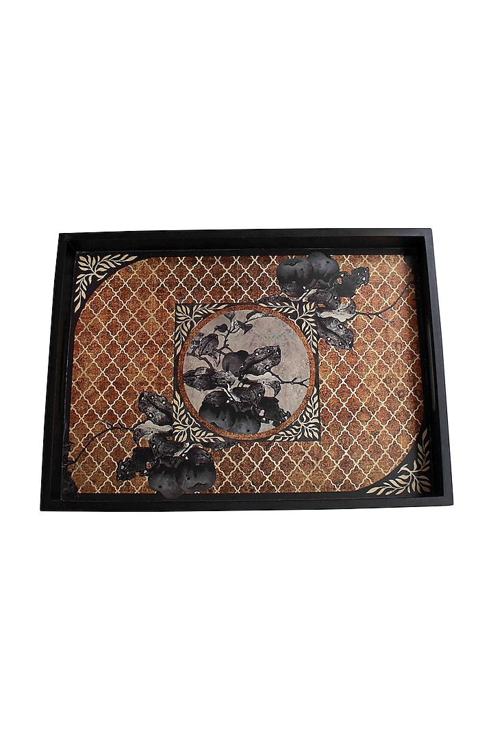 Brown Aafreen Wooden Tray (L) by Karo