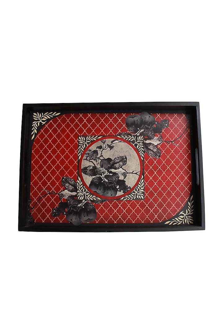 Wooden Aafreen Tray In Red by Karo
