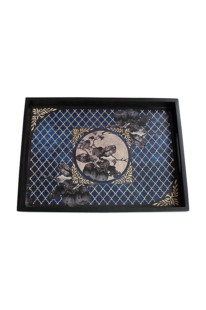 Blue Wooden Aafreen Serving Tray (L) by Karo at Pernia's Pop Up Shop