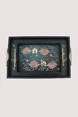 Dark Green MDF Handcrafted Tray by Karo