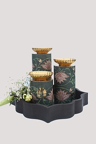 Dark Green Woods & Resin Handcrafted Candle Holder by Karo