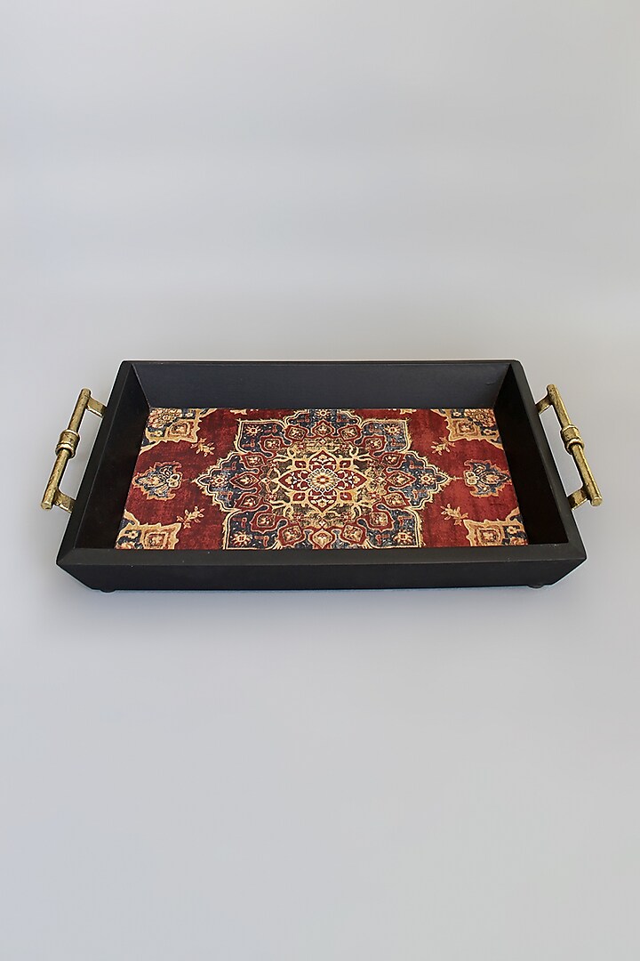 Maroon Handcrafted Wooden Decorative Tray by Karo